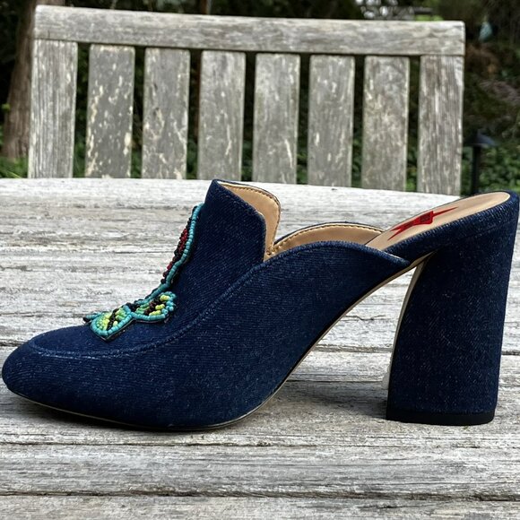 🌹Anna Sui x INC "Maddiee" Denim Rose Clogs Mules Heels - Size 7M - Picture 5 of 15